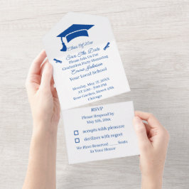 Eenvoudige Blauwe Gepersonaliseerde Bewaar De Datu All In One Uitnodiging