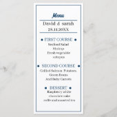 Eenvoudige blauwe gepersonaliseerde bruiloft menu (Voorkant)