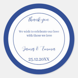 Eenvoudige blauwe gepersonaliseerde bruiloft ronde sticker