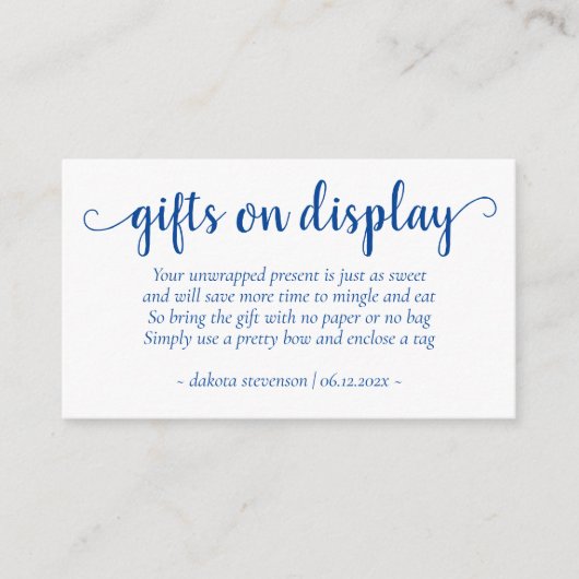 Eenvoudige blauwe geschenken tentoongesteld | Ceru Informatiekaartje (Voorkant)