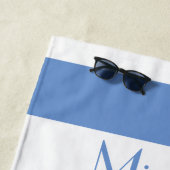 Eenvoudige Blauwe Gestreepte Strandtowel Strandlaken (In situ)