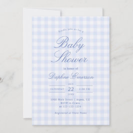 Eenvoudige Blauwe Gingham Baby Shower Uitnodiging