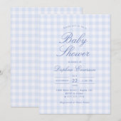 Eenvoudige Blauwe Gingham Baby Shower Uitnodiging (Voorkant / Achterkant)