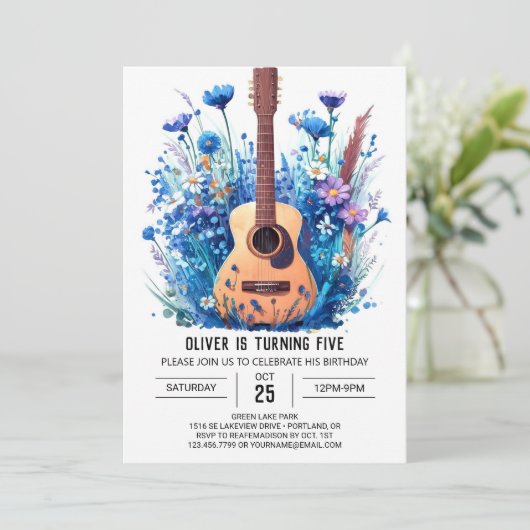 Eenvoudige Blauwe Gitaar Jongen Verjaardag Kaart (Staand voorkant)