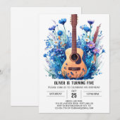 Eenvoudige Blauwe Gitaar Jongen Verjaardag Kaart (Voorkant / Achterkant)