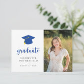 Eenvoudige blauwe goudkleurige dop Tassel uitnodig Kaart (Staand voorkant)