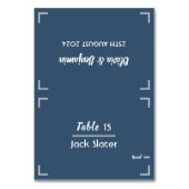 Eenvoudige Blauwe Handgeschreven Script Trouwtafel Kaart (Voorkant)