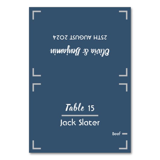 Eenvoudige Blauwe Handgeschreven Script Trouwtafel Kaart (Voorkant)