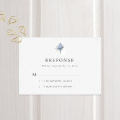 Eenvoudige blauwe heistle bruiloft RSVP kaartje