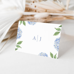Eenvoudige Blauwe Hortensia Monogram Huwelijk Bedankkaart