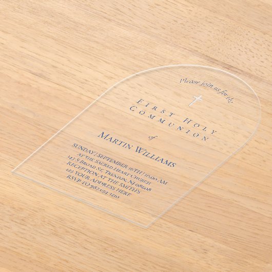 eenvoudige blauwe inkt Eerste Heilige Communie Acryl Uitnodigingen (Laagn)