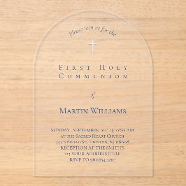 eenvoudige blauwe inkt Eerste Heilige Communie Acryl Uitnodigingen