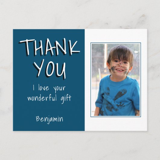 Eenvoudige blauwe jongen Foto Dank je verjaardag Briefkaart (Voorkant)