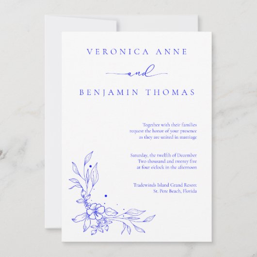 Eenvoudige Blauwe Juweel Tone bruiloft uitnodiging (Voorkant)