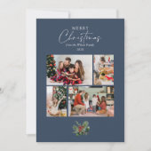 Eenvoudige blauwe kerstfotocollage met groen feestdagenkaart (Voorkant)