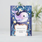 Eenvoudige Blauwe Kinderen Walvis Verjaardag Bedankkaart (Staand voorkant)