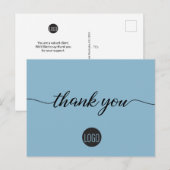 Eenvoudige blauwe klantwaardering met logo briefkaart (Voorkant / Achterkant)