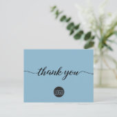 Eenvoudige blauwe klantwaardering met logo briefkaart (Staand voorkant)