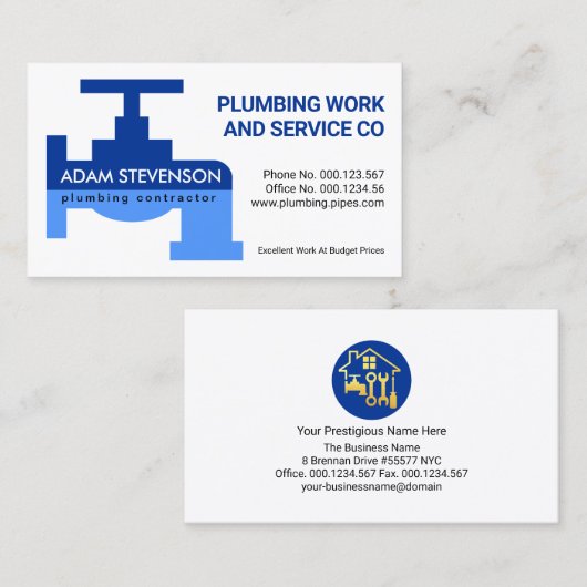 Eenvoudige blauwe kraan lagen sanitair visitekaartje (Voorkant / Achterkant)