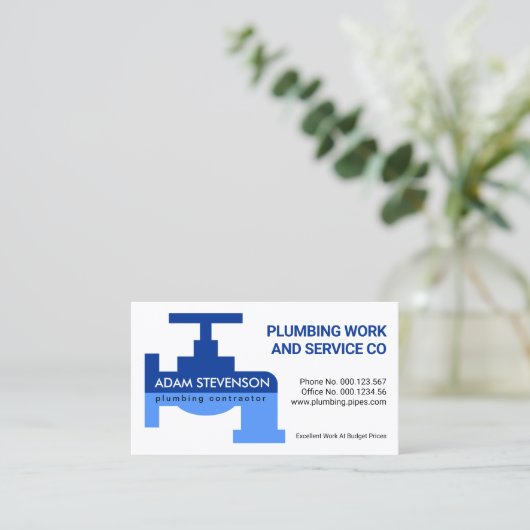 Eenvoudige blauwe kraan lagen sanitair visitekaartje (Staand voorkant)