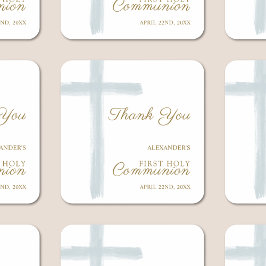 Eenvoudige Blauwe Kruis Bedankt Eerste Heilige Com Vierkante Sticker
