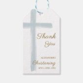 Eenvoudige Blauwe Kruis Dank U Doop Cadeaulabel (Voorkant)