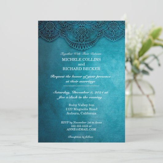 Eenvoudige blauwe legance bruiloft kaart (Staand voorkant)