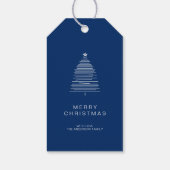 Eenvoudige blauwe lijn Art Merry-kerstboom Cadeaulabel (Achterkant)