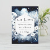 Eenvoudige blauwe maanverlichte bruiloft save the date (Staand voorkant)