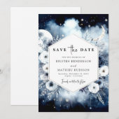 Eenvoudige blauwe maanverlichte bruiloft save the date (Voorkant / Achterkant)