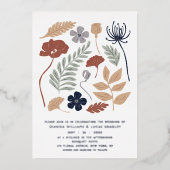 Eenvoudige blauwe mammoetbloemen - Moderne bruilof Folie Uitnodiging (Voorkant)