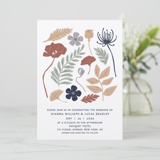 Eenvoudige blauwe mammoetbloemen - Moderne bruilof Kaart (Staand voorkant)