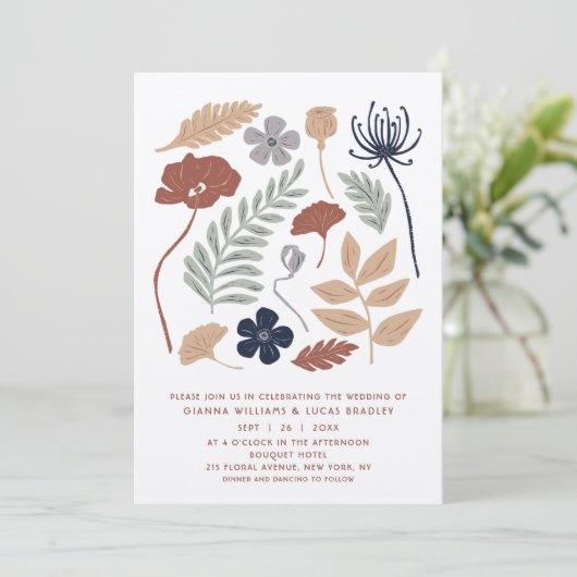 Eenvoudige blauwe mammoetbloemen - Moderne bruilof Kaart (Staand voorkant)