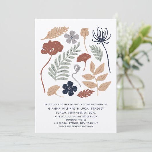 Eenvoudige blauwe mammoetbloemen - Moderne bruilof Kaart (Staand voorkant)