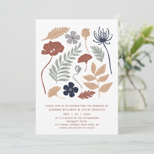 Eenvoudige blauwe mammoetbloemen - Moderne bruilof Kaart (Staand voorkant)