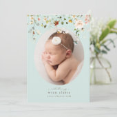 Eenvoudige blauwe mint Wildbloemen geboortebekendm Kaart (Staand voorkant)