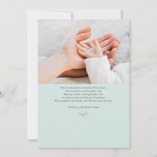 Eenvoudige blauwe mint Wildbloemen geboortebekendm Kaart (Achterkant)