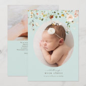 Eenvoudige blauwe mint Wildbloemen geboortebekendm Kaart (Voorkant / Achterkant)