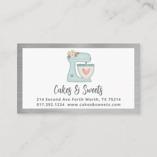 Eenvoudige Blauwe Mixer Bloemencake Bakkerij Busin Klantenkaartje (Achterkant)