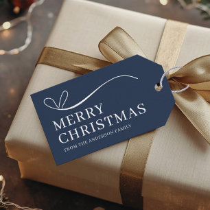 Eenvoudige blauwe moderne Kerstmis Cadeautags Cadeaulabel