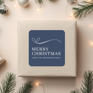 Eenvoudige blauwe moderne Prettig Kerstfeest Vierkante Sticker