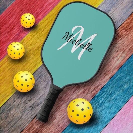 Eenvoudige blauwe monogram naam + Initiaal Pickleball Paddle
