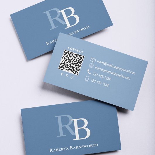 Eenvoudige Blauwe Monogram QR-code | Verbind met M Visitekaartje