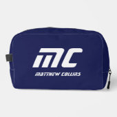 Eenvoudige Blauwe Monogrammed Naam Tekst voor Hem Toilettasje (Voorkant)