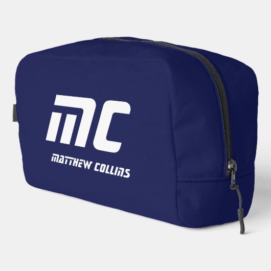 Eenvoudige Blauwe Monogrammed Naam Tekst voor Hem Toilettasje (Rechterhoek)