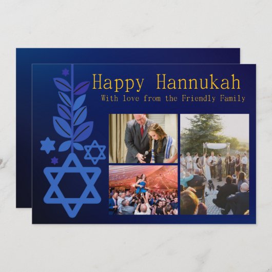 Eenvoudige Blauwe Multi Afbeelding Hannukah Kaart (Voorkant / Achterkant)
