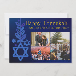 Eenvoudige Blauwe Multi Afbeelding Hannukah Kaart