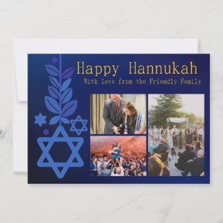 Eenvoudige Blauwe Multi Afbeelding Hannukah Kaart