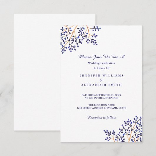 Eenvoudige blauwe Natuur bruiloft uitnodigingen (Voorkant / Achterkant)