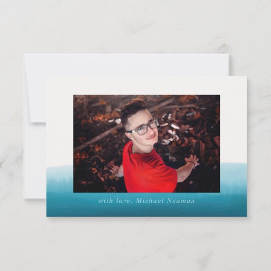 Eenvoudige blauwe ombre flat bedankkaart (Achterkant)